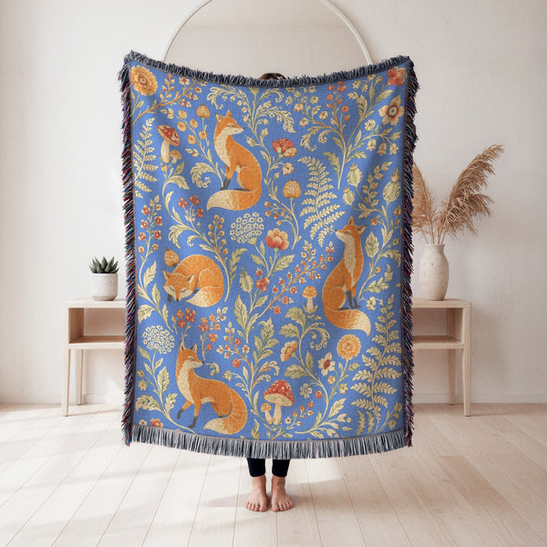 Blue Woodland Fox Blanket