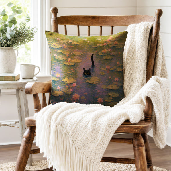 Water Lily Cat – Whimsical Pond Pillow
