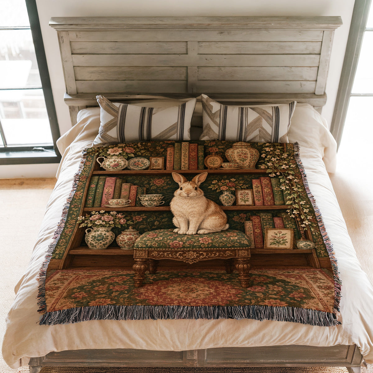 The Rabbit's Botanical Library Blanket