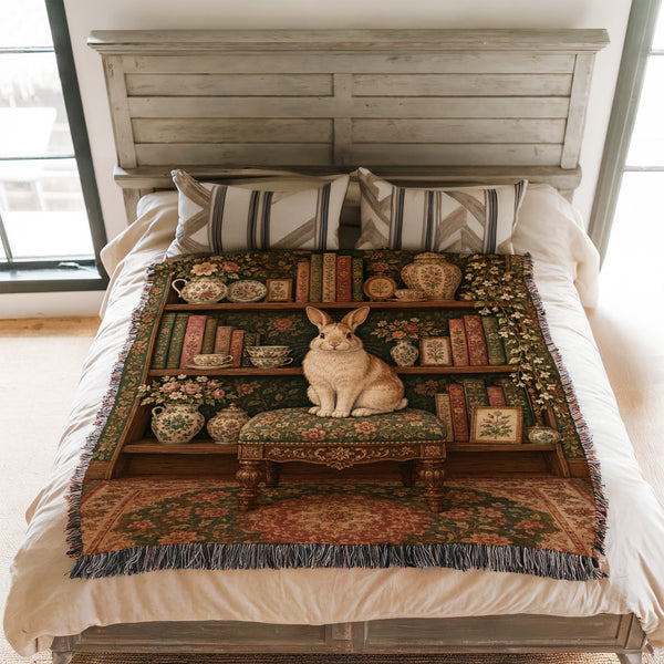 The Rabbit's Botanical Library Blanket