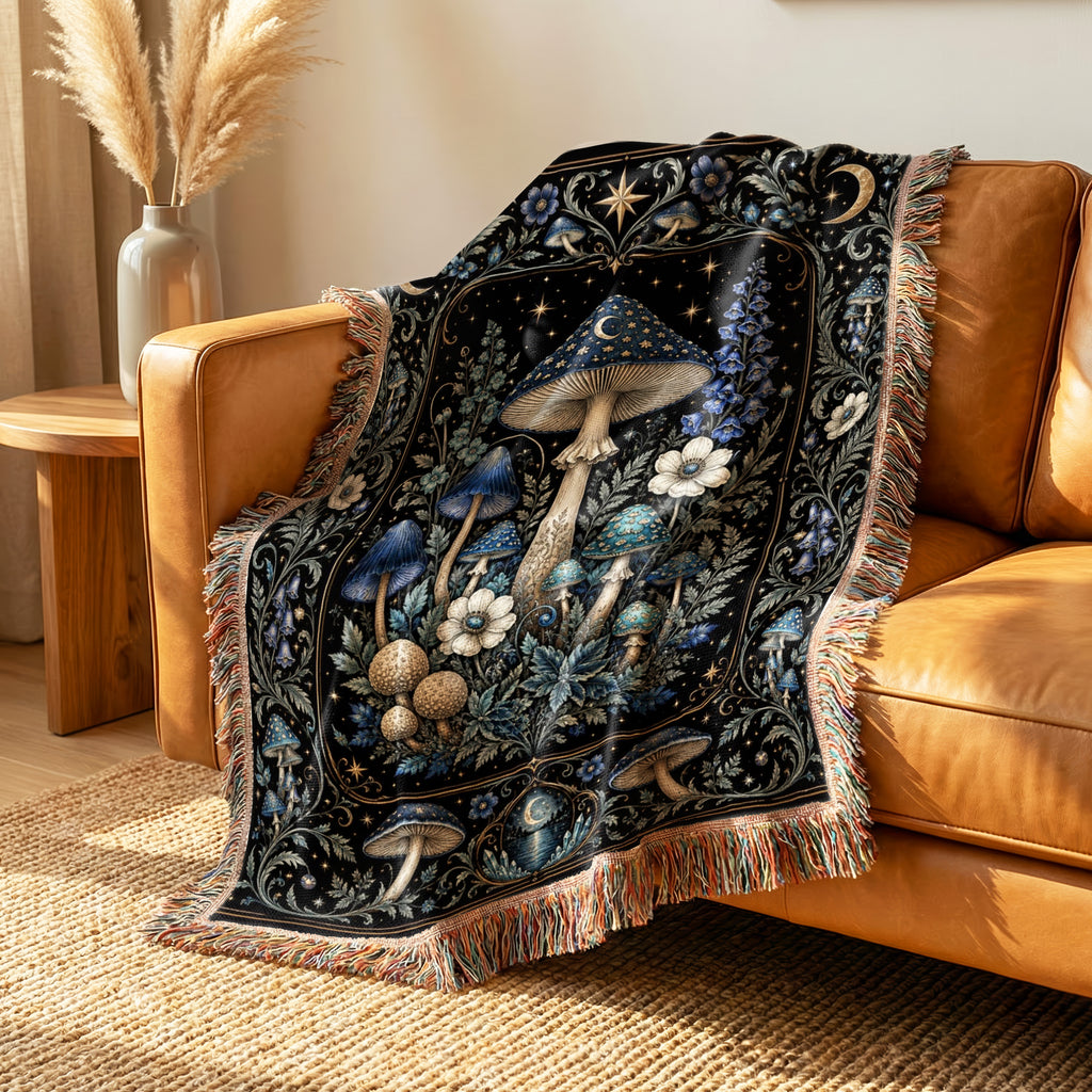 Midnight Blue Mushroom Grove Blanket