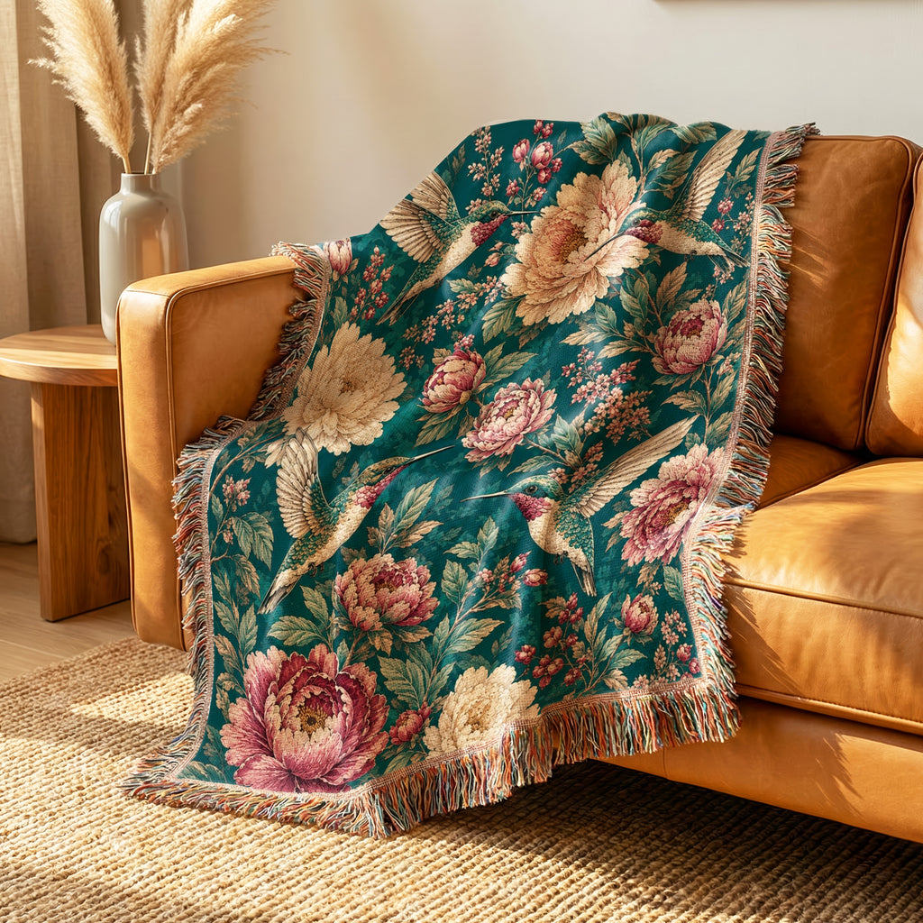 Hummingbird Peony Blanket