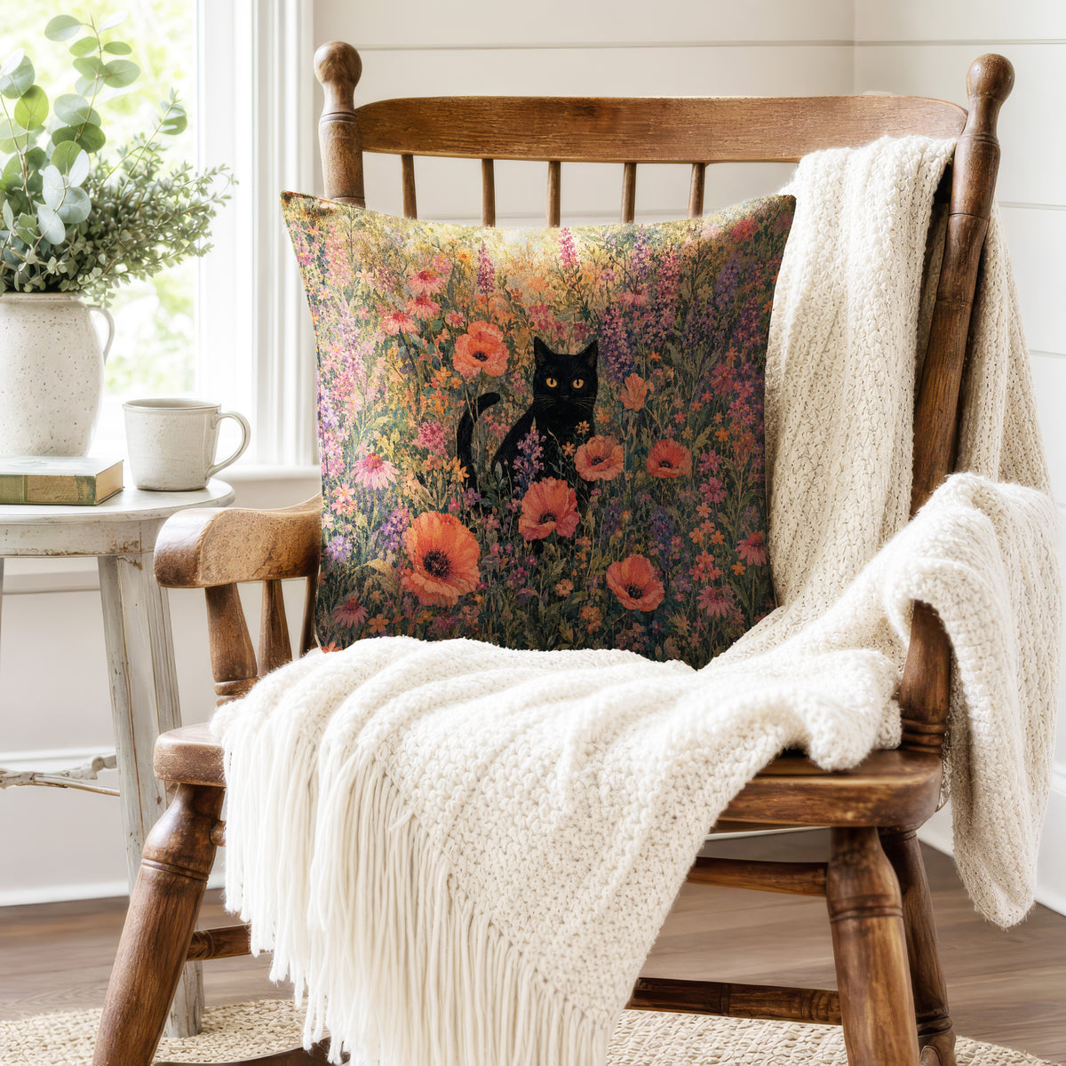 Poppy Meadow Cat – Wildflower Pillow
