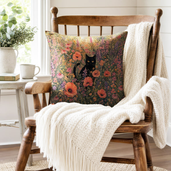 Poppy Meadow Cat – Wildflower Pillow