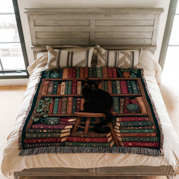 Black Cat Midnight Library Blanket