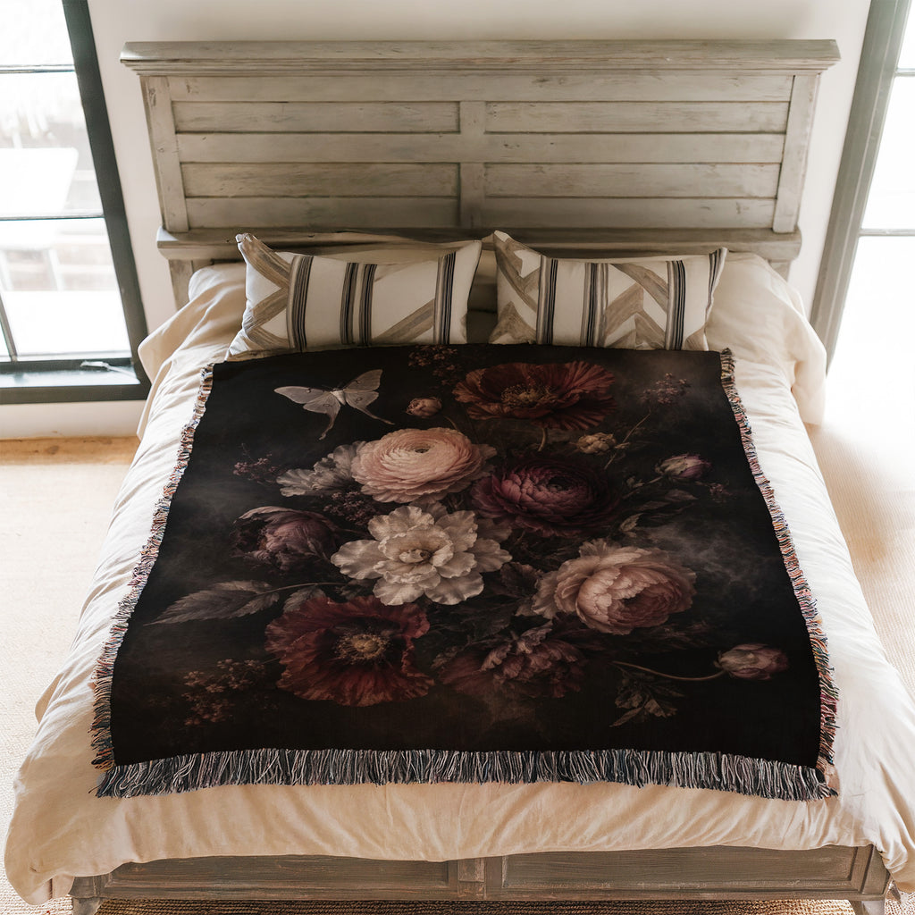 Victorian Midnight Floral Blanket