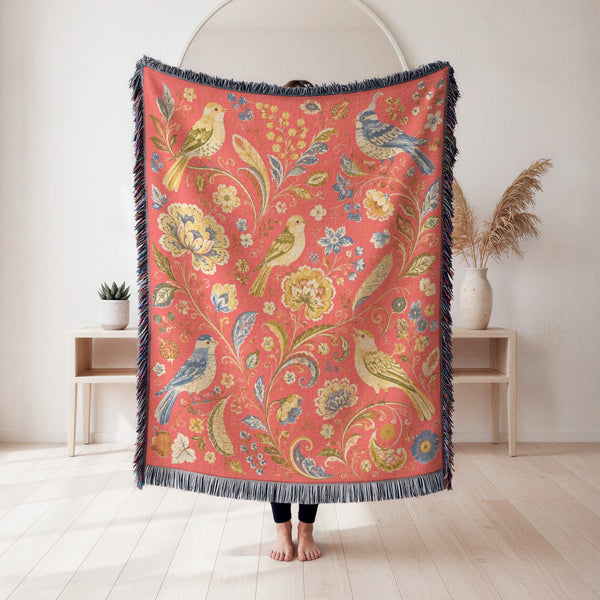 Coral Songbird Garden Blanket