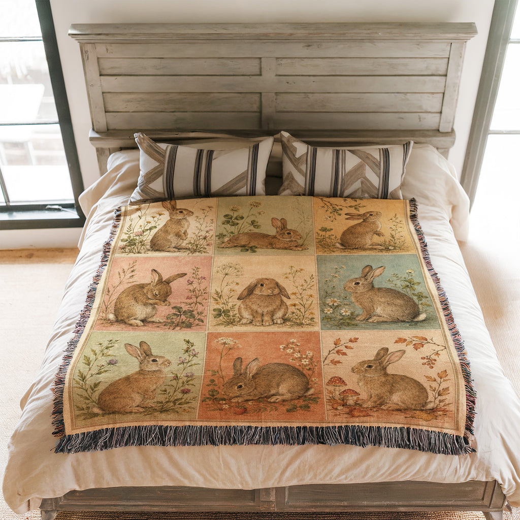 Vintage Woodland Rabbit Blanket