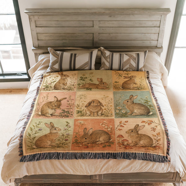 Vintage Woodland Rabbit Blanket