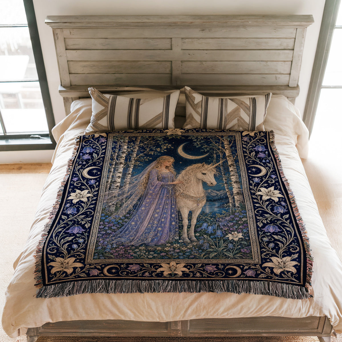 The Moonlit Unicorn Lady Blanket