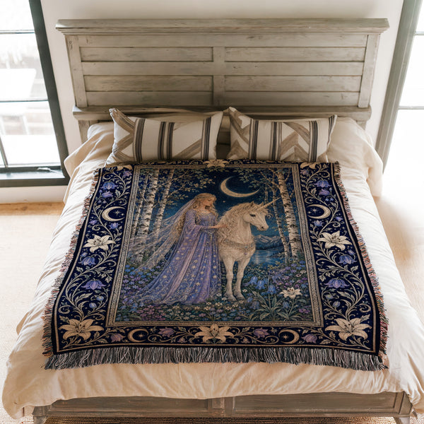 The Moonlit Unicorn Lady Blanket