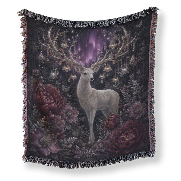 Enchanted White Stag Aurora Blanket