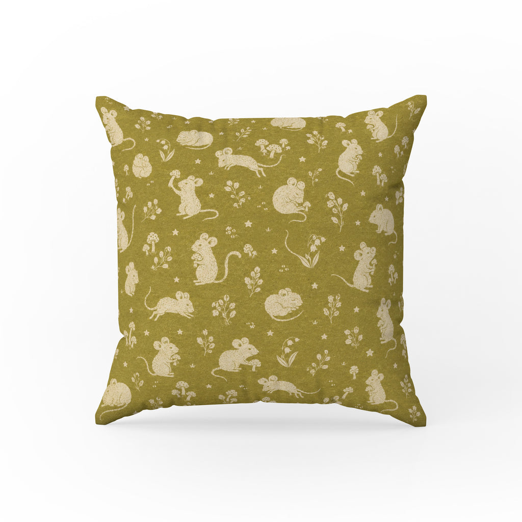 Meadow Mice – Mustard Woodland Pillow