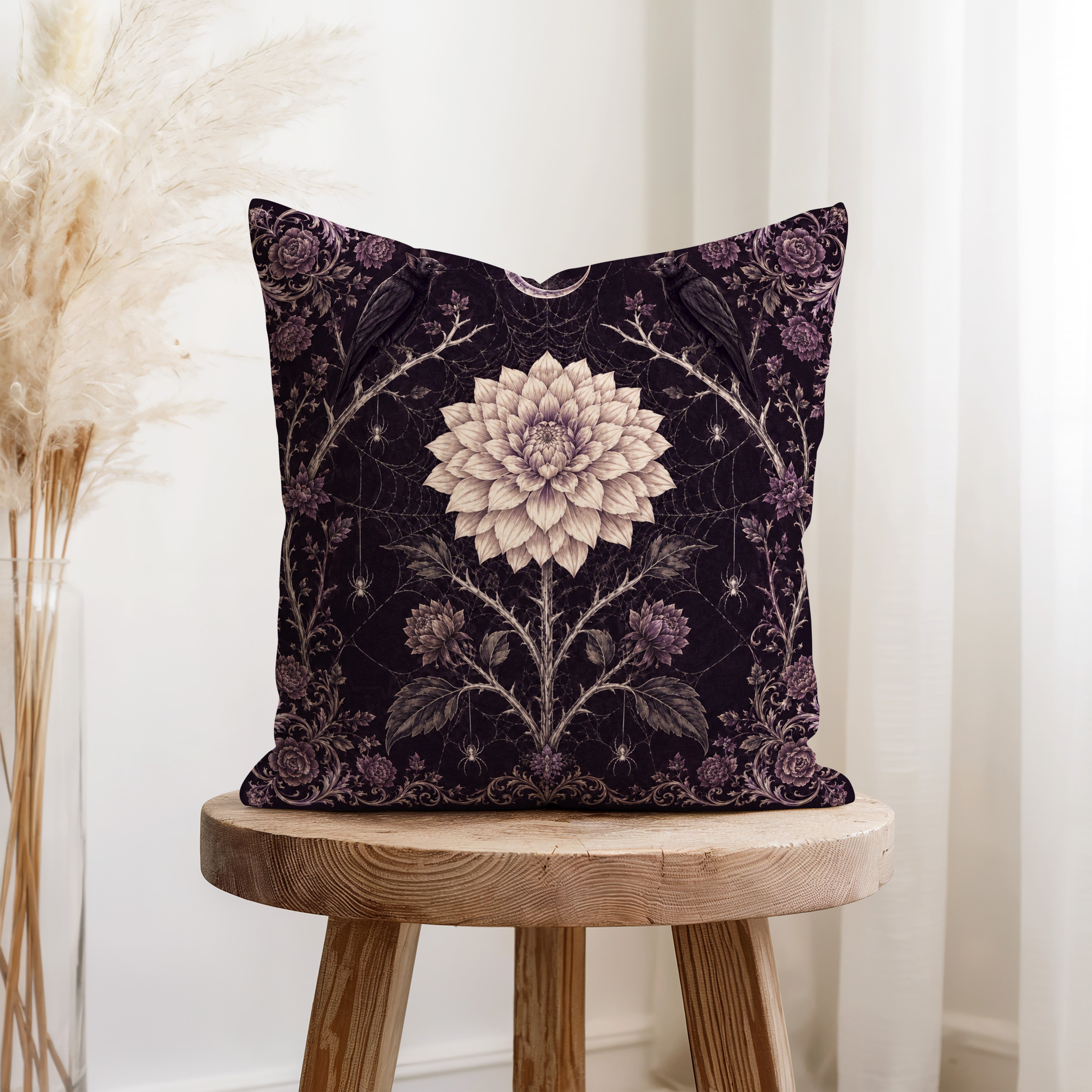 Raven Moon – Gothic Botanical Pillow Secondary image