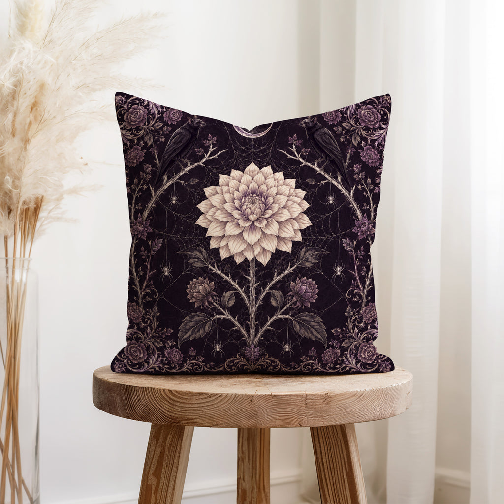 Raven Moon – Gothic Botanical Pillow