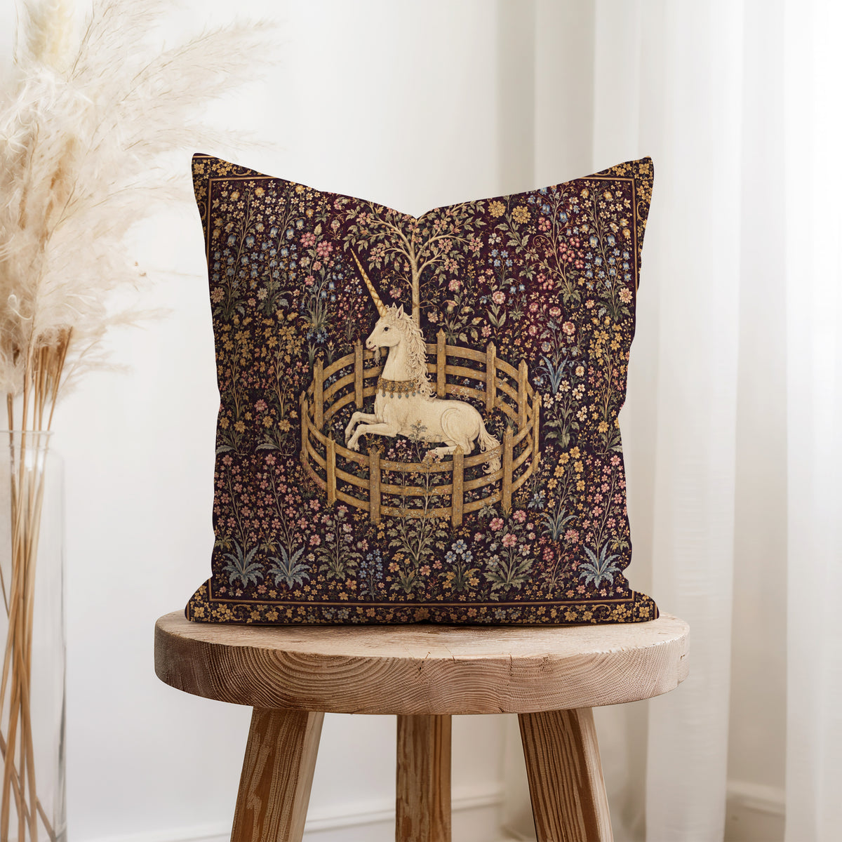 The Unicorn Garden – Medieval Tapestry Pillow
