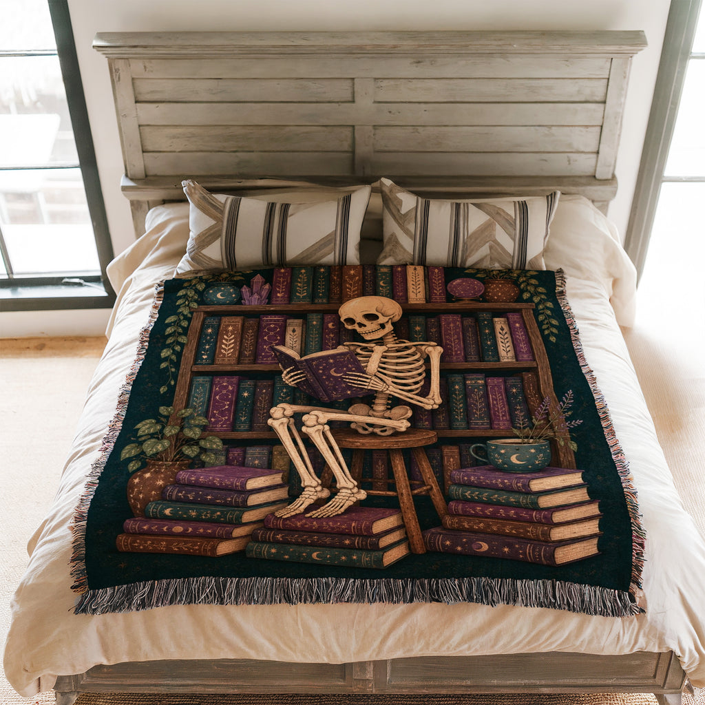 Skeleton Reader Midnight Library Blanket