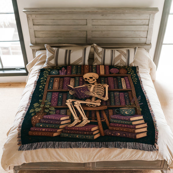 Skeleton Reader Midnight Library Blanket