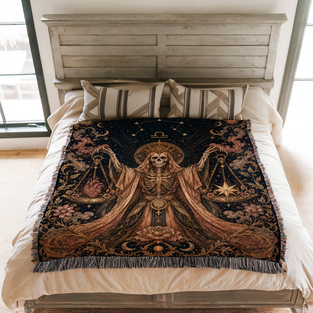 Libra Heart & Star Scales – Gothic Zodiac Blanket