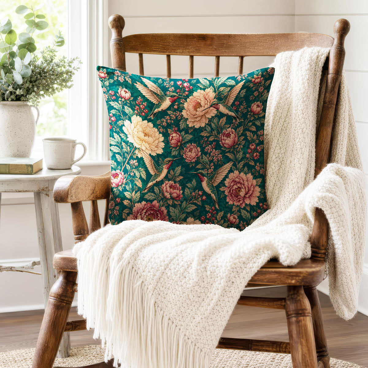 Hummingbird Garden – Peony Floral Pillow