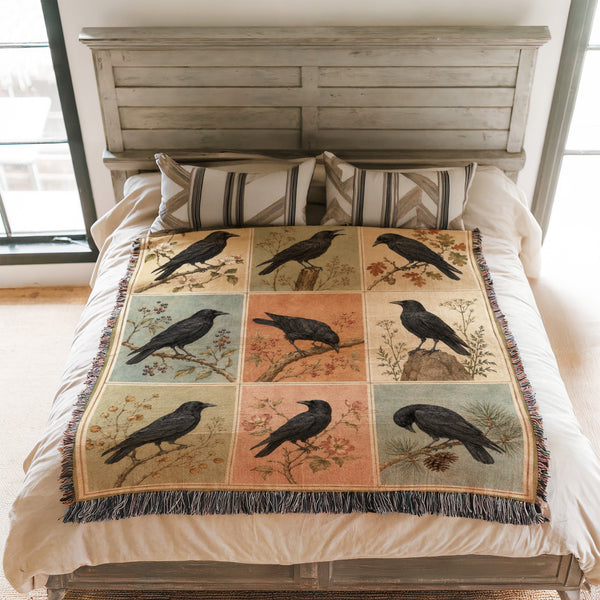Vintage Raven Portrait Blanket