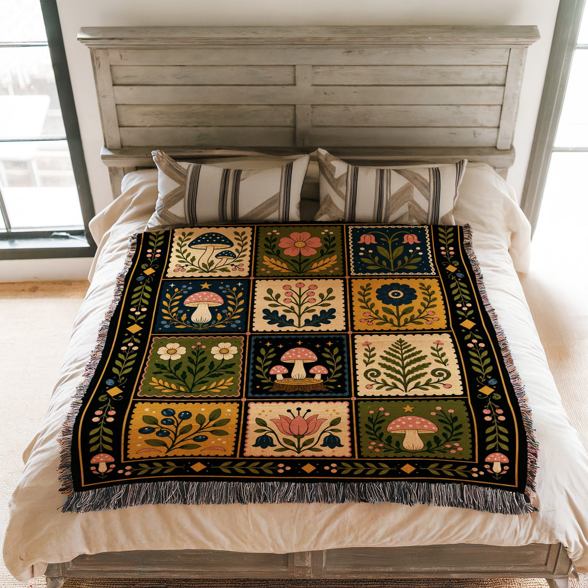 Mushroom Folk Patchwork Blanket