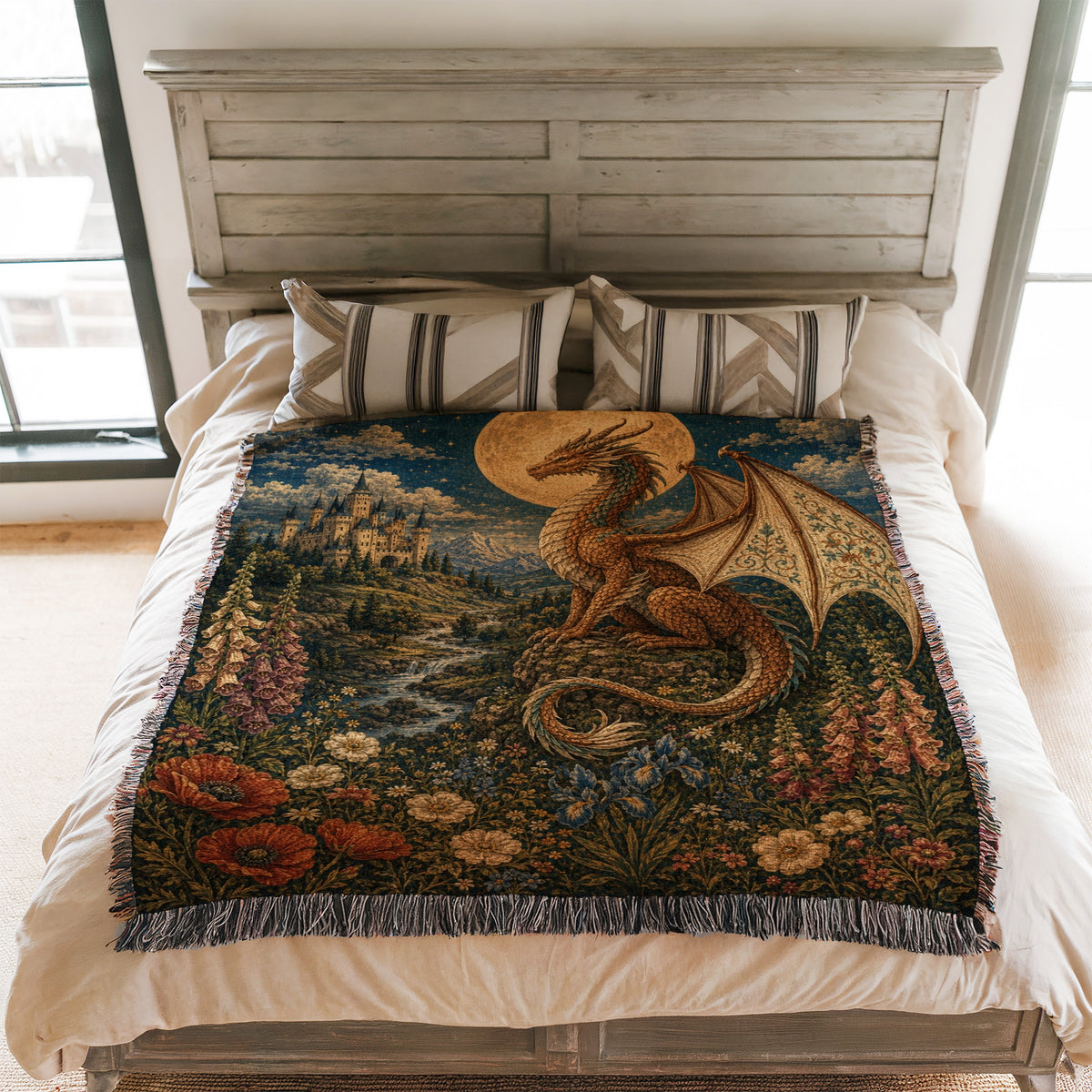 The Golden Moon Dragon Blanket