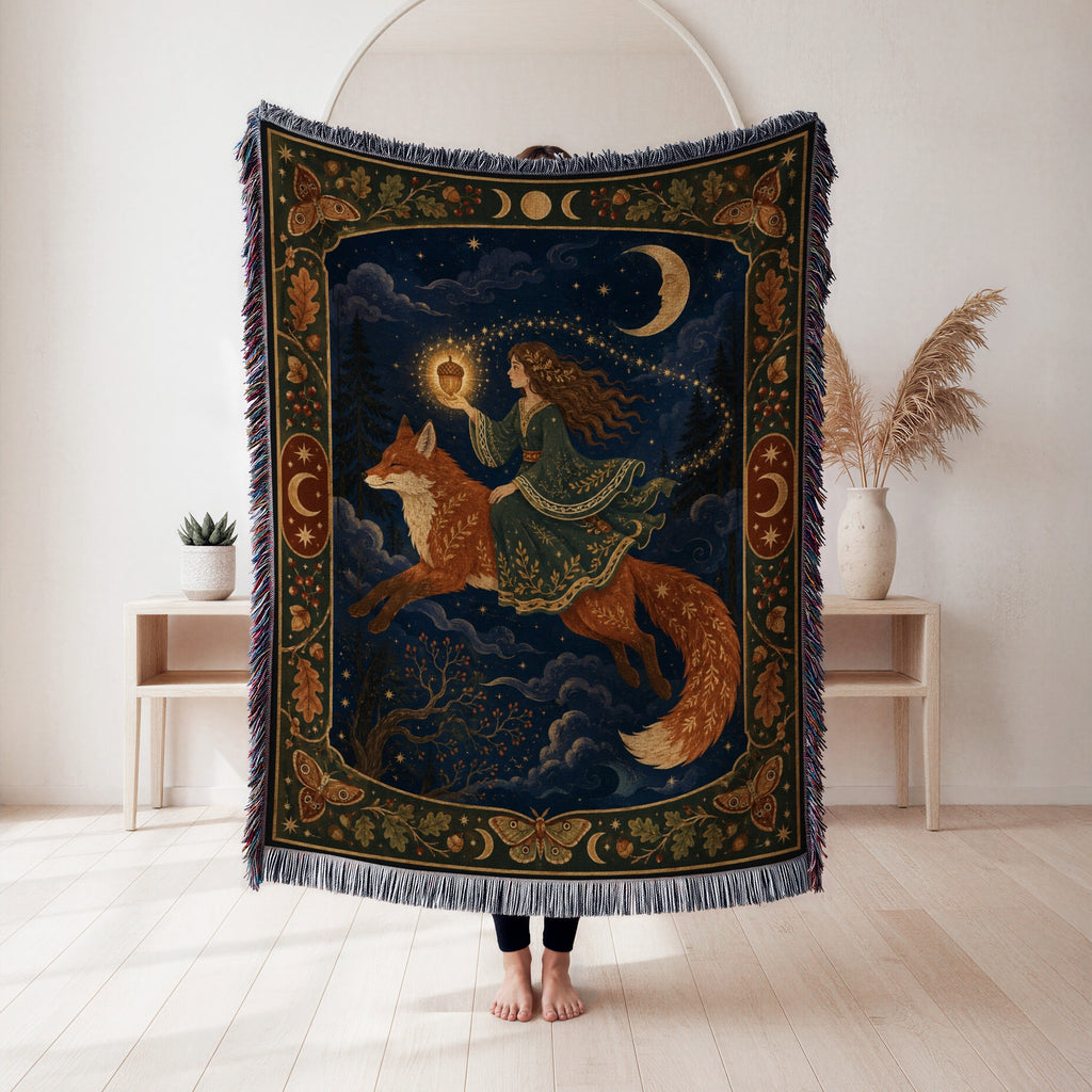 Moonlit Fox Rider Blanket