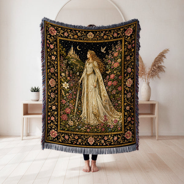The Lady of the Moonlit Rose Garden Blanket