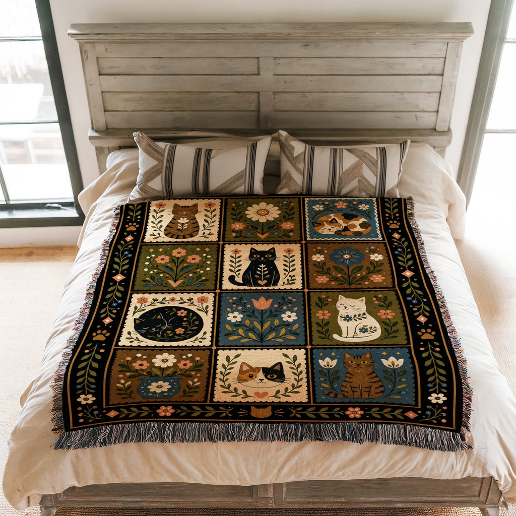 Cats in the Folk Garden Blanket