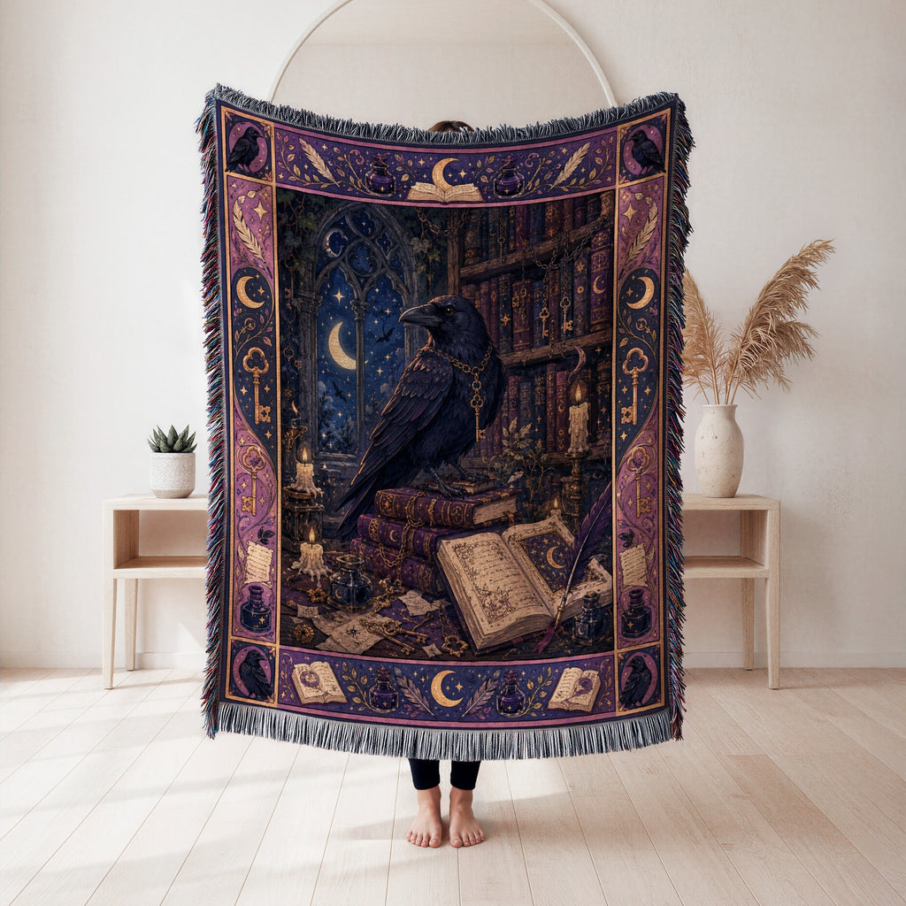 Raven of the Moonlit Library Blanket