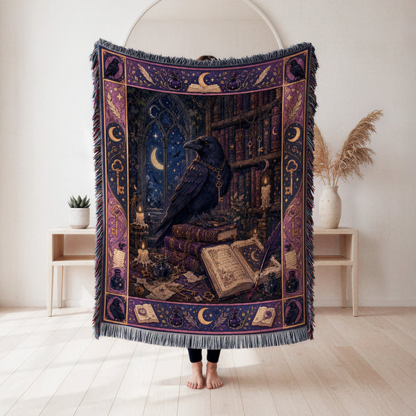 Raven of the Moonlit Library Blanket
