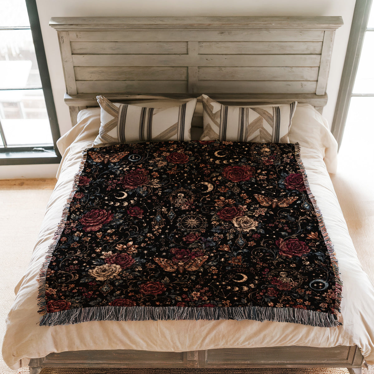 Midnight Roses & Moths Blanket
