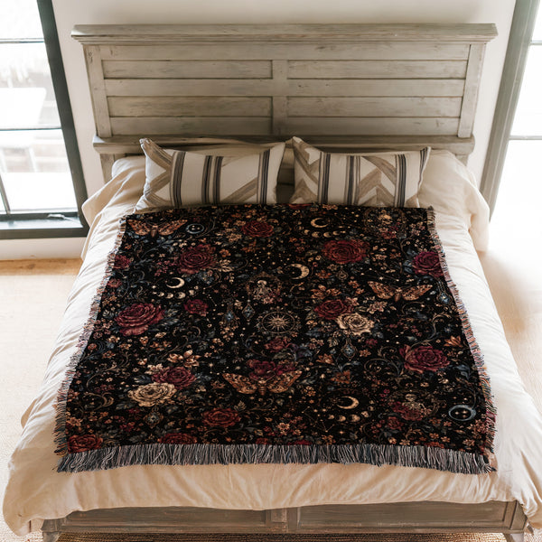 Midnight Roses & Moths Blanket