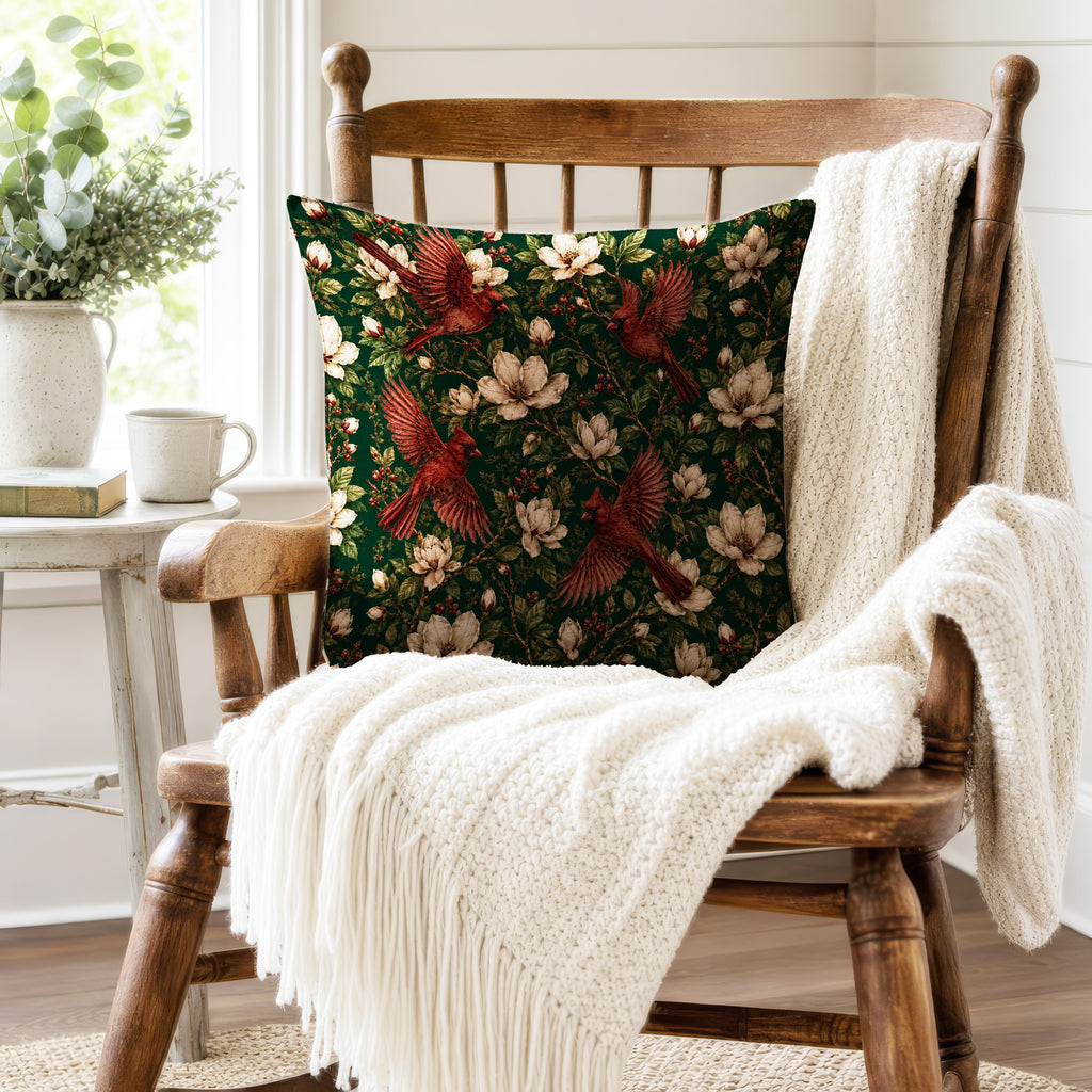 Cardinals & Magnolias – Woodland Bird Pillow