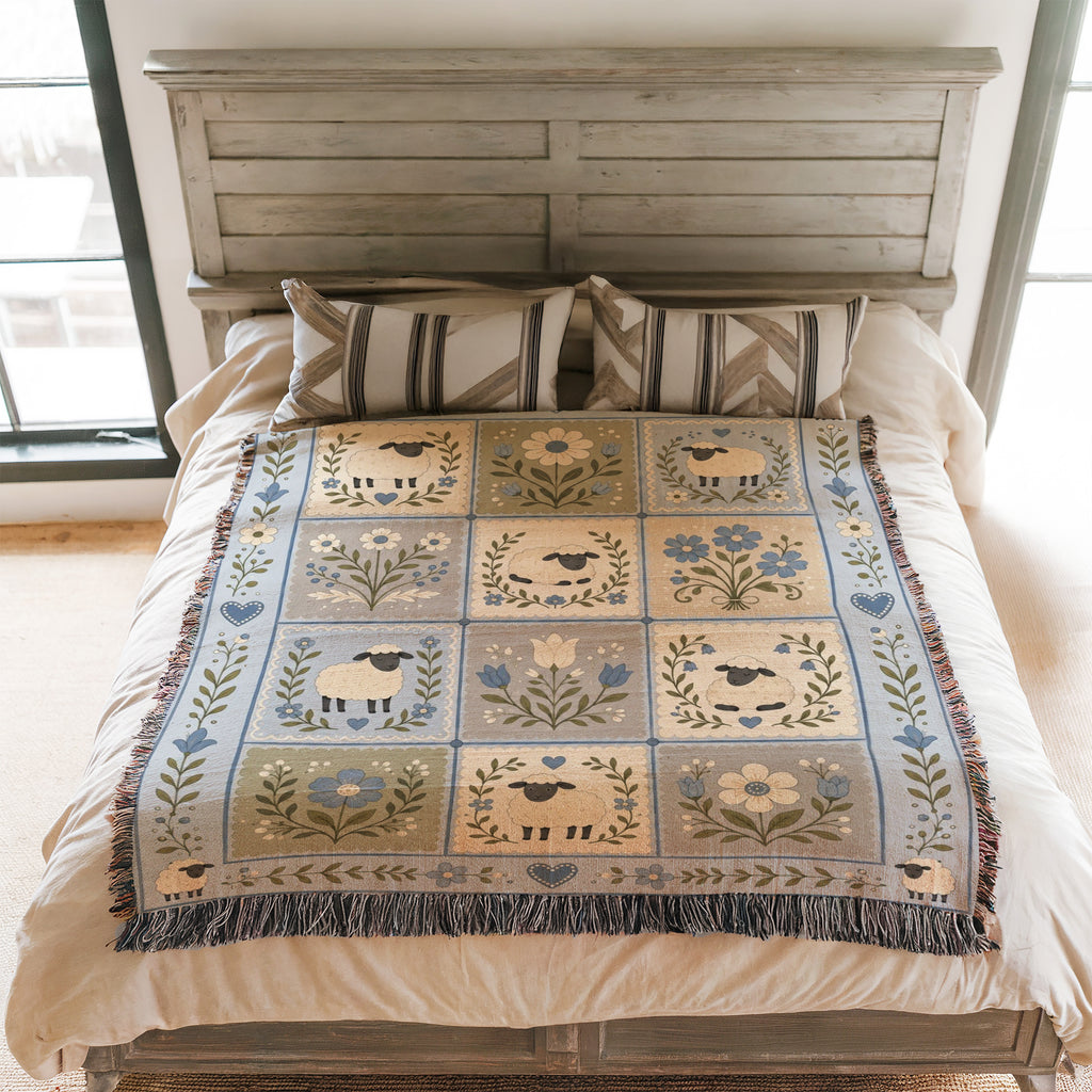 Blue Meadow Lambs Patchwork Blanket