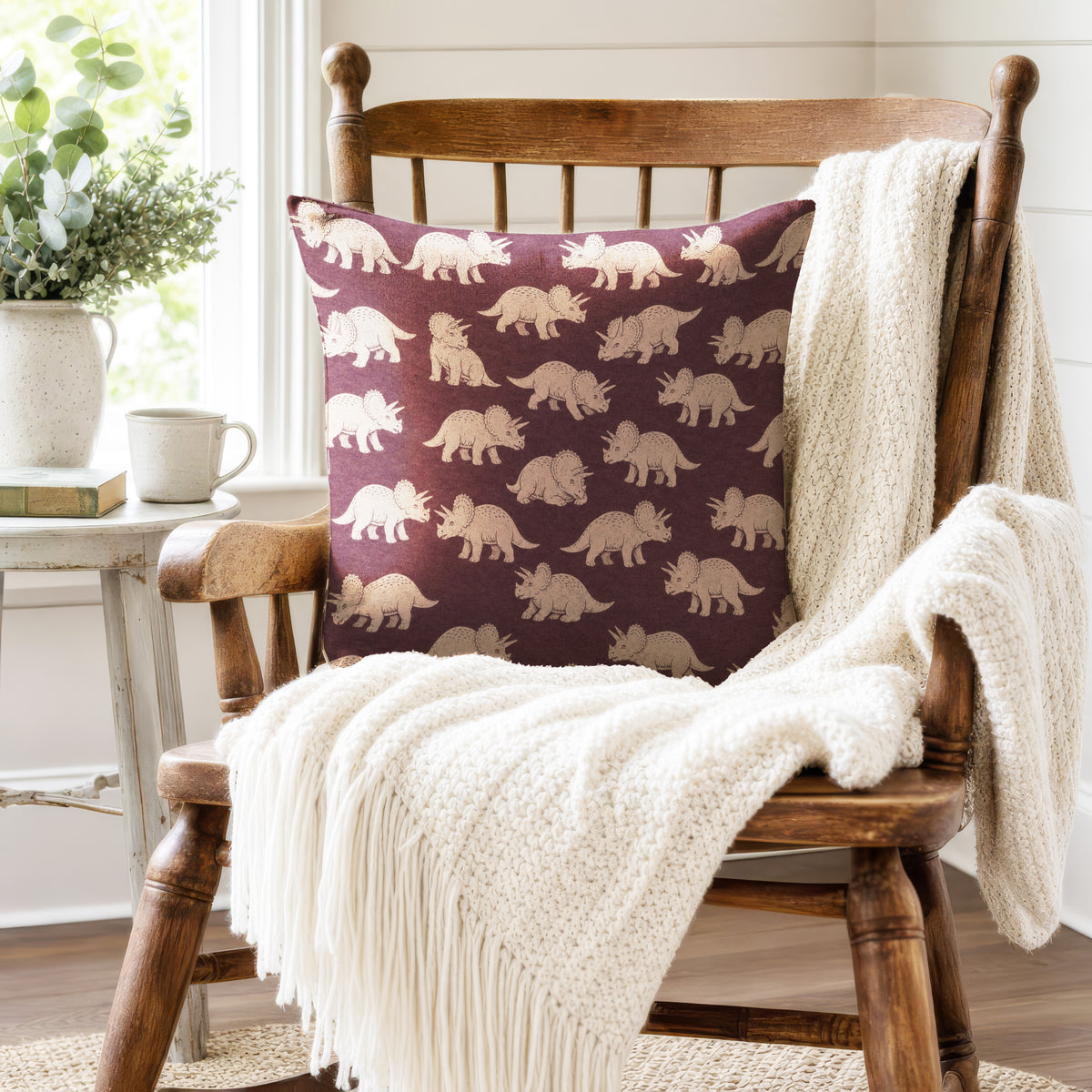 Little Triceratops – Plum Dinosaur Pillow