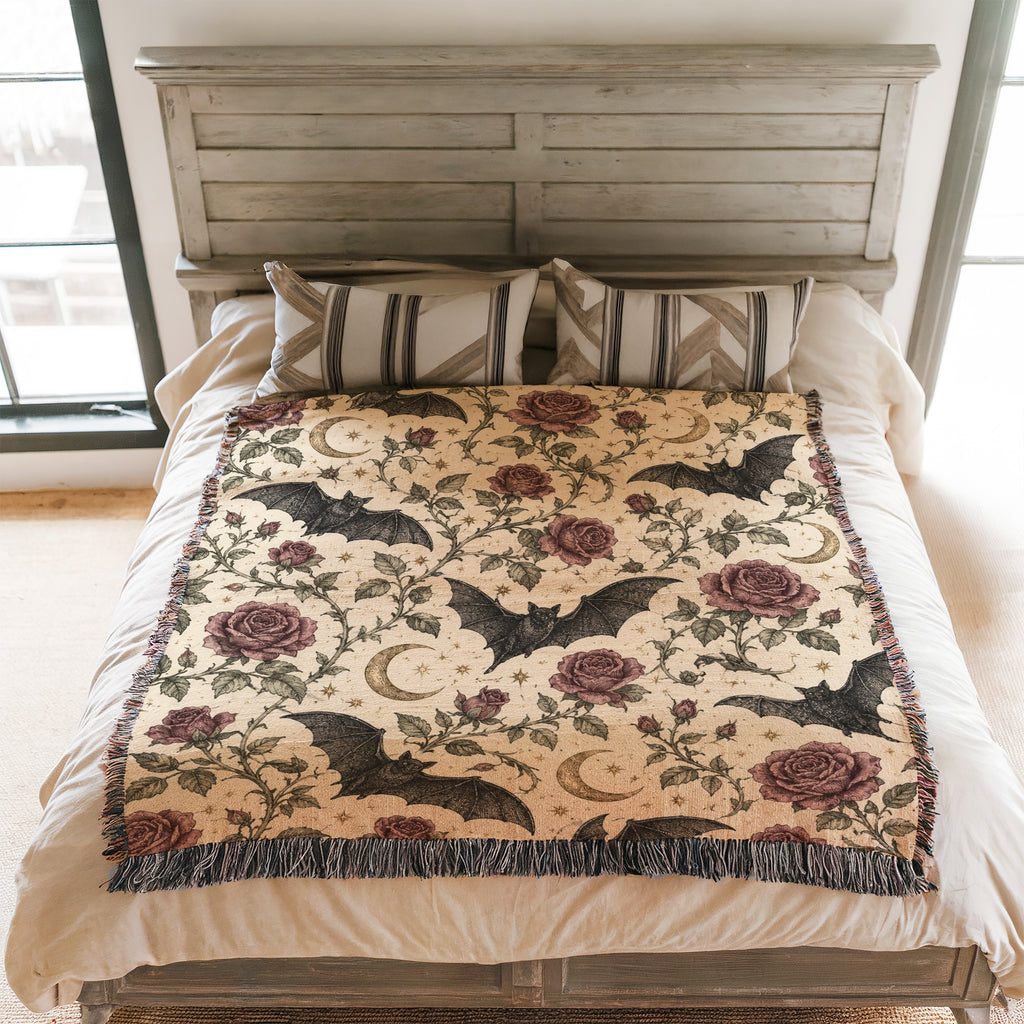 Bats & Moonlit Roses Blanket