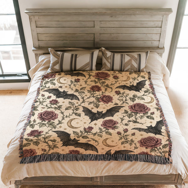 Bats & Moonlit Roses Blanket