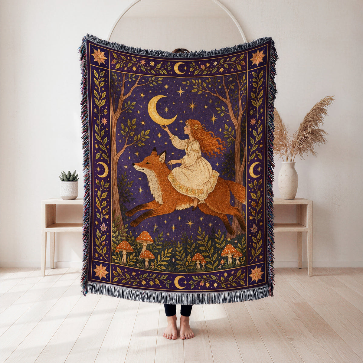 Crescent Moon Fox Blanket