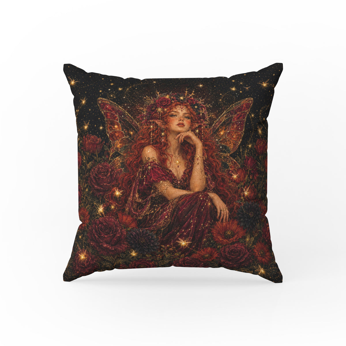 Crimson Rose Fairy – Romantic Fantasy Pillow Main image