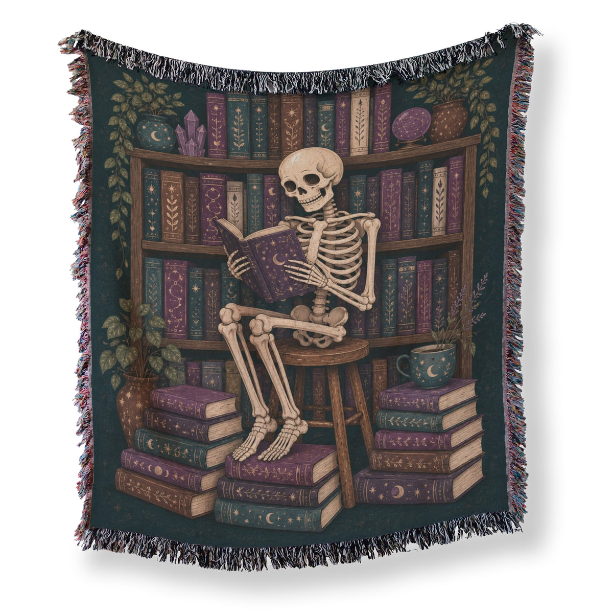 Skeleton Reader Midnight Library Blanket