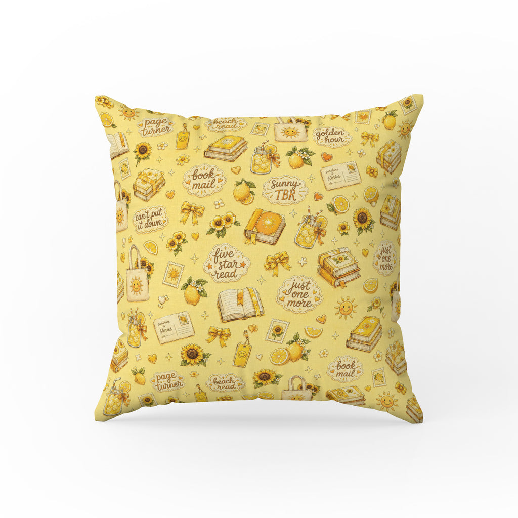 Golden Hour Reader – Yellow Book Lover Pillow