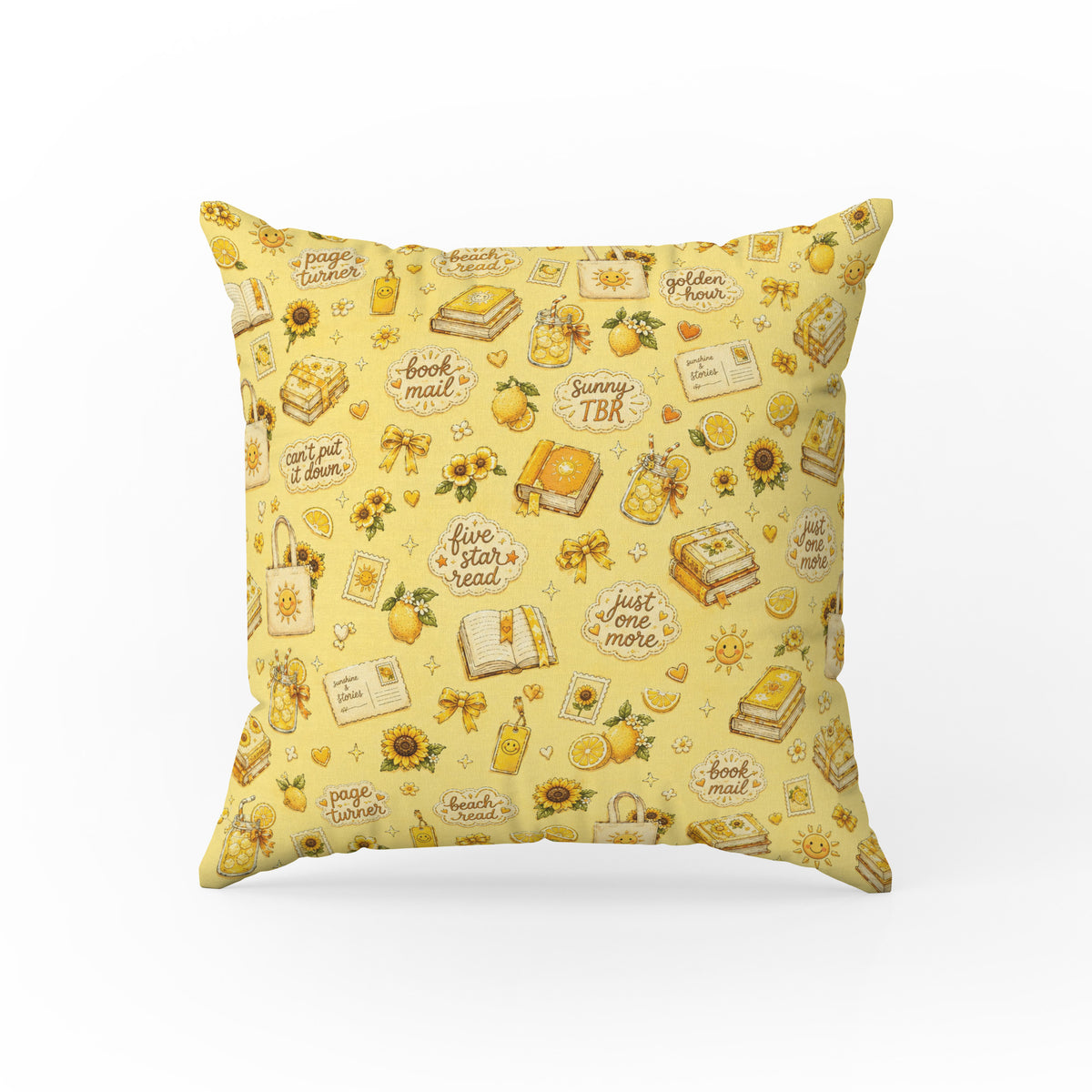 Golden Hour Reader – Yellow Book Lover Pillow