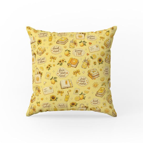 Golden Hour Reader – Yellow Book Lover Pillow