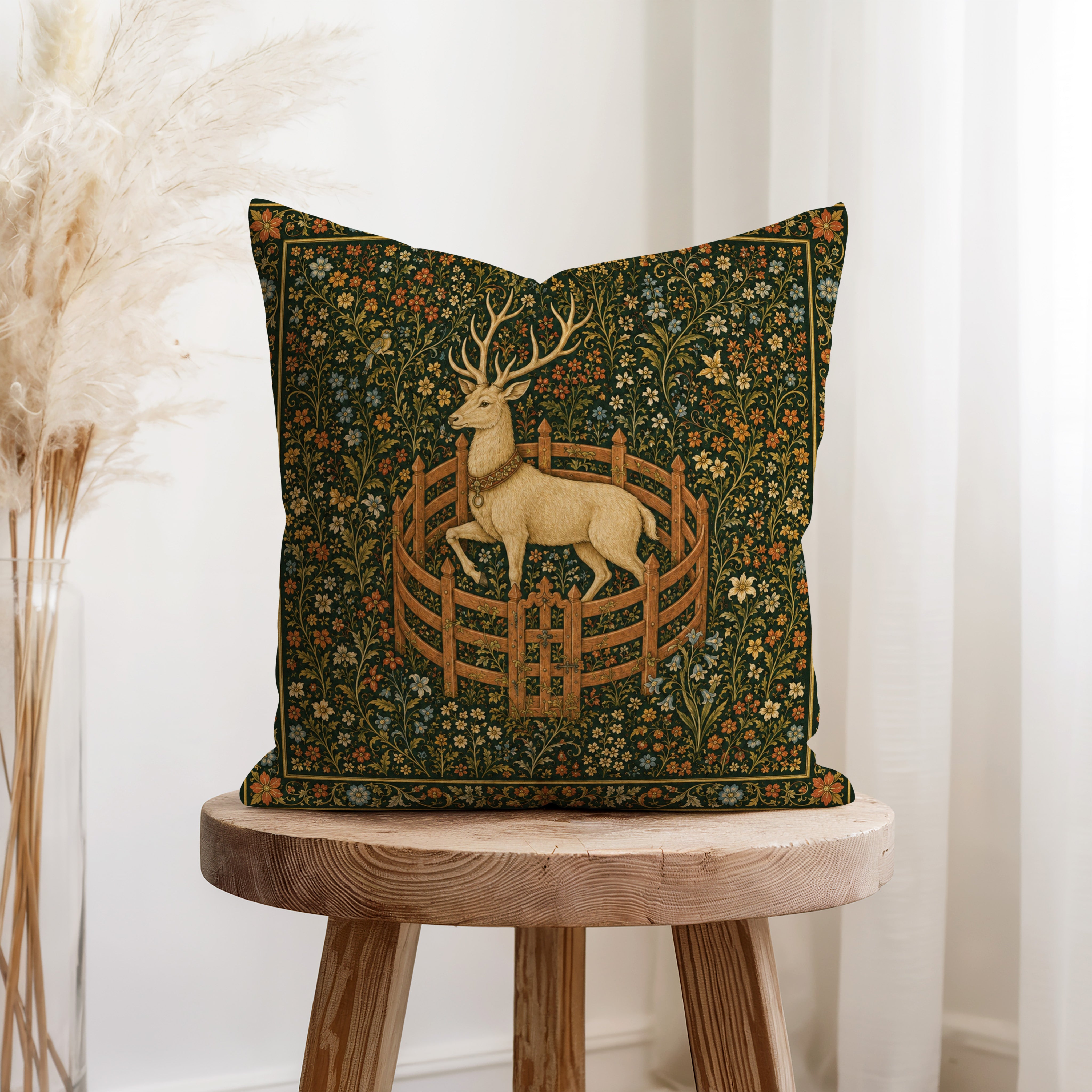 The Stag Enclosure – Medieval Floral Pillow Secondary image