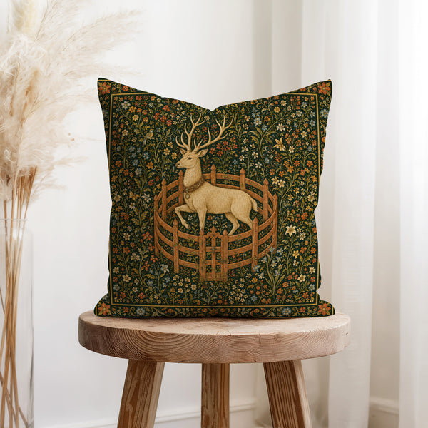 The Stag Enclosure – Medieval Floral Pillow