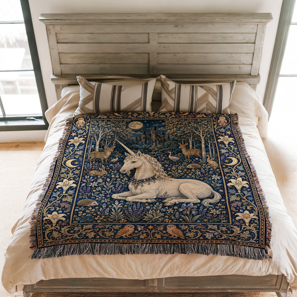 The Moonlit Unicorn Forest Blanket