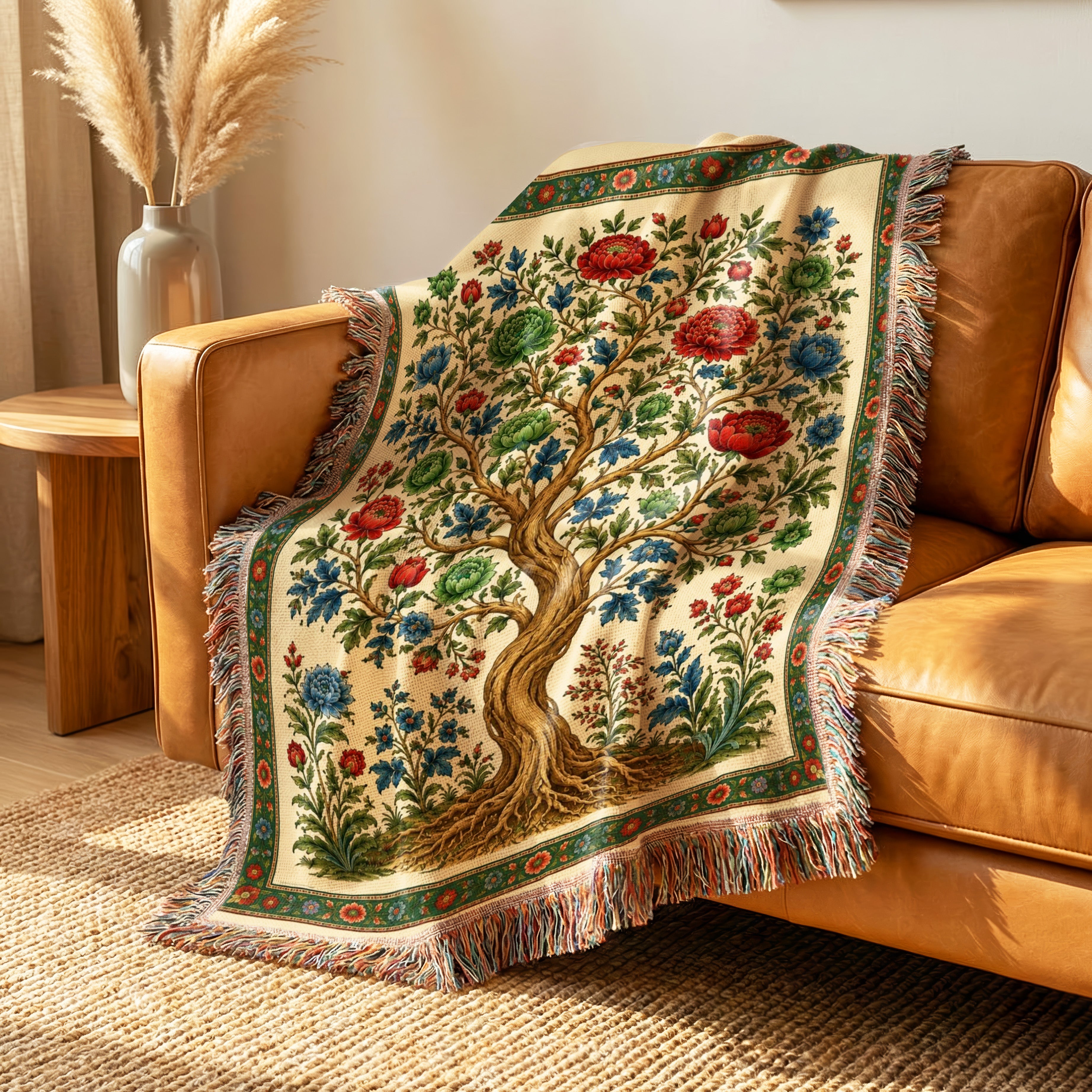Verdant Bloom Tree Woven Blanket Secondary image