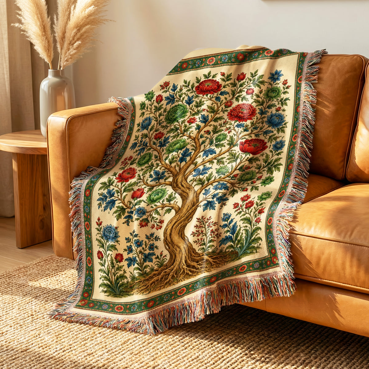 Verdant Bloom Tree Woven Blanket